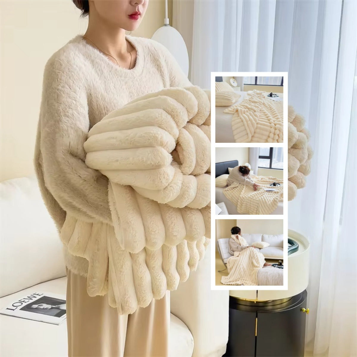 Soft Velvet Rabbit Fur Blanket – Thick & Warm Throw