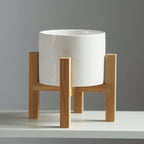Minimalist Ceramic Flower Pot with Bamboo Stand