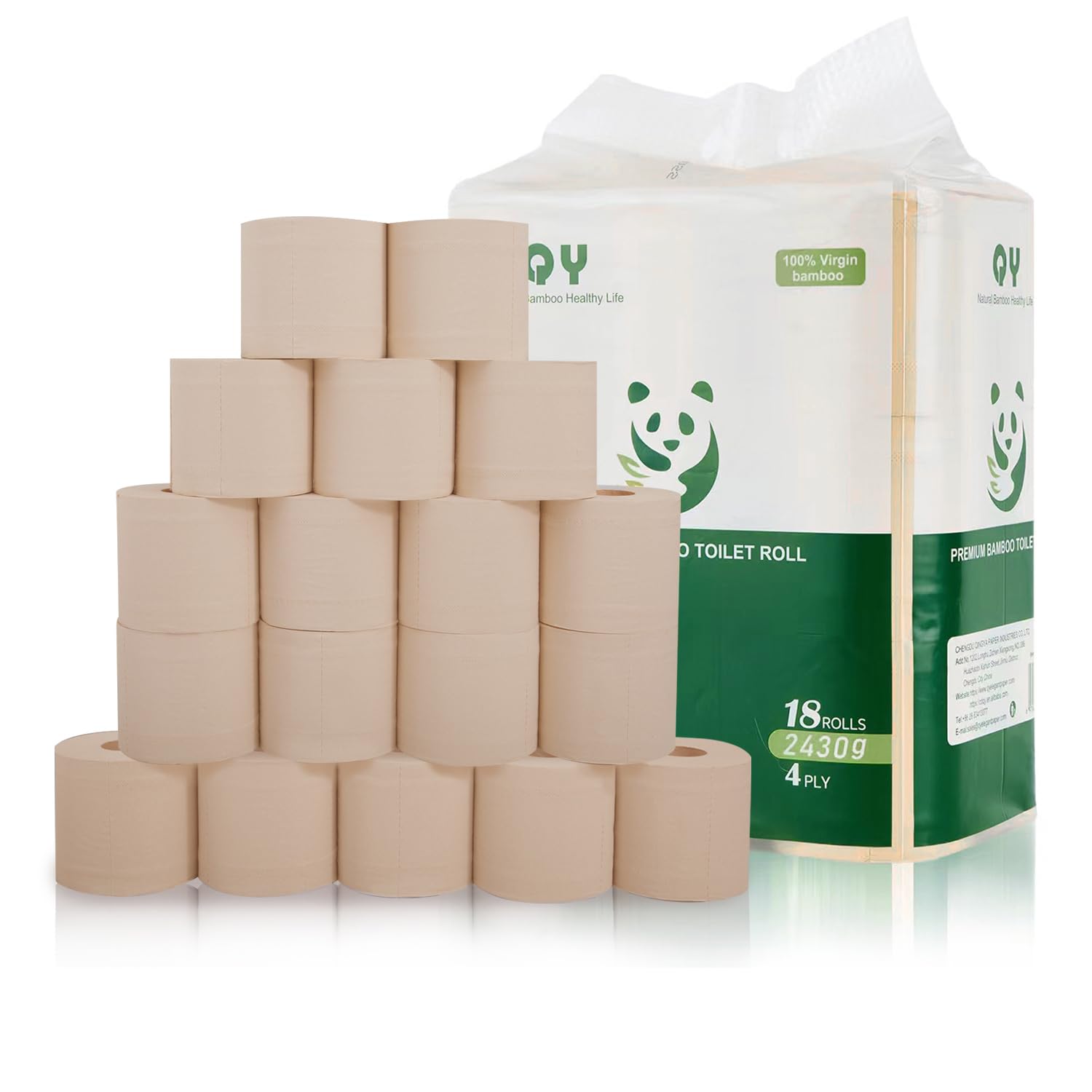 Bamboo Toilet Paper 4-Ply 18 Rolls 200 Sheets Per Roll Total 3600 Sheets Unbleached Sustainable and Tree Free Soft Strong Earth-Friendly
