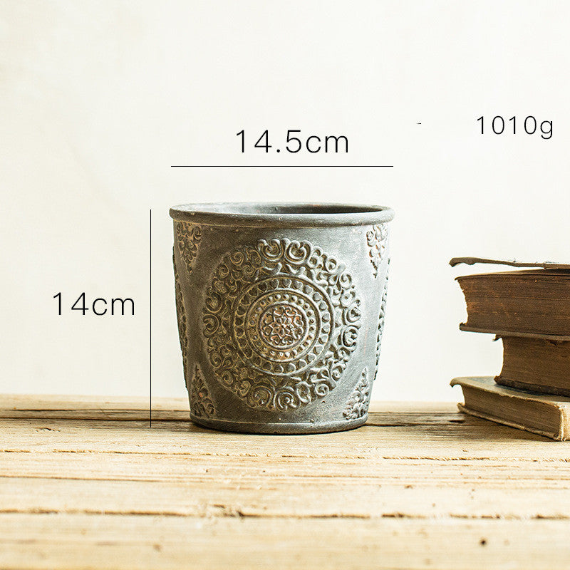 Vintage African Element Flower Pot - Garden Art Vase
