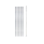 BambooMN Reusable Stainless Steel Metal Drinking Straws - 8.5" Thin Straight Straws w/ 1x Cleaning Brush - 6 Pack