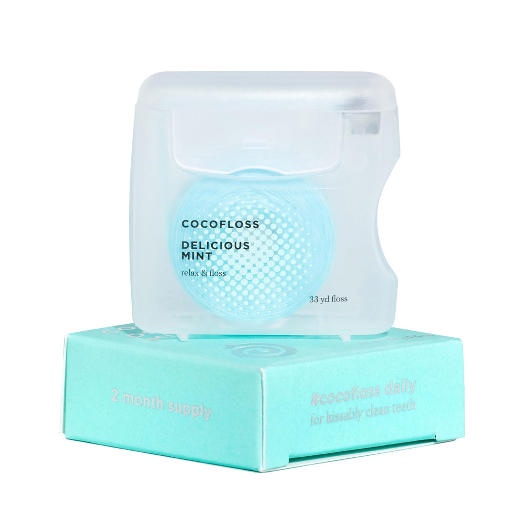 Cocofloss Woven Dental Floss Dentist-Designed Oral Care Mint Waxed Expanding Vegan Kid-Friendly String Floss with Coconut Oil 1 Spool (33 yd)