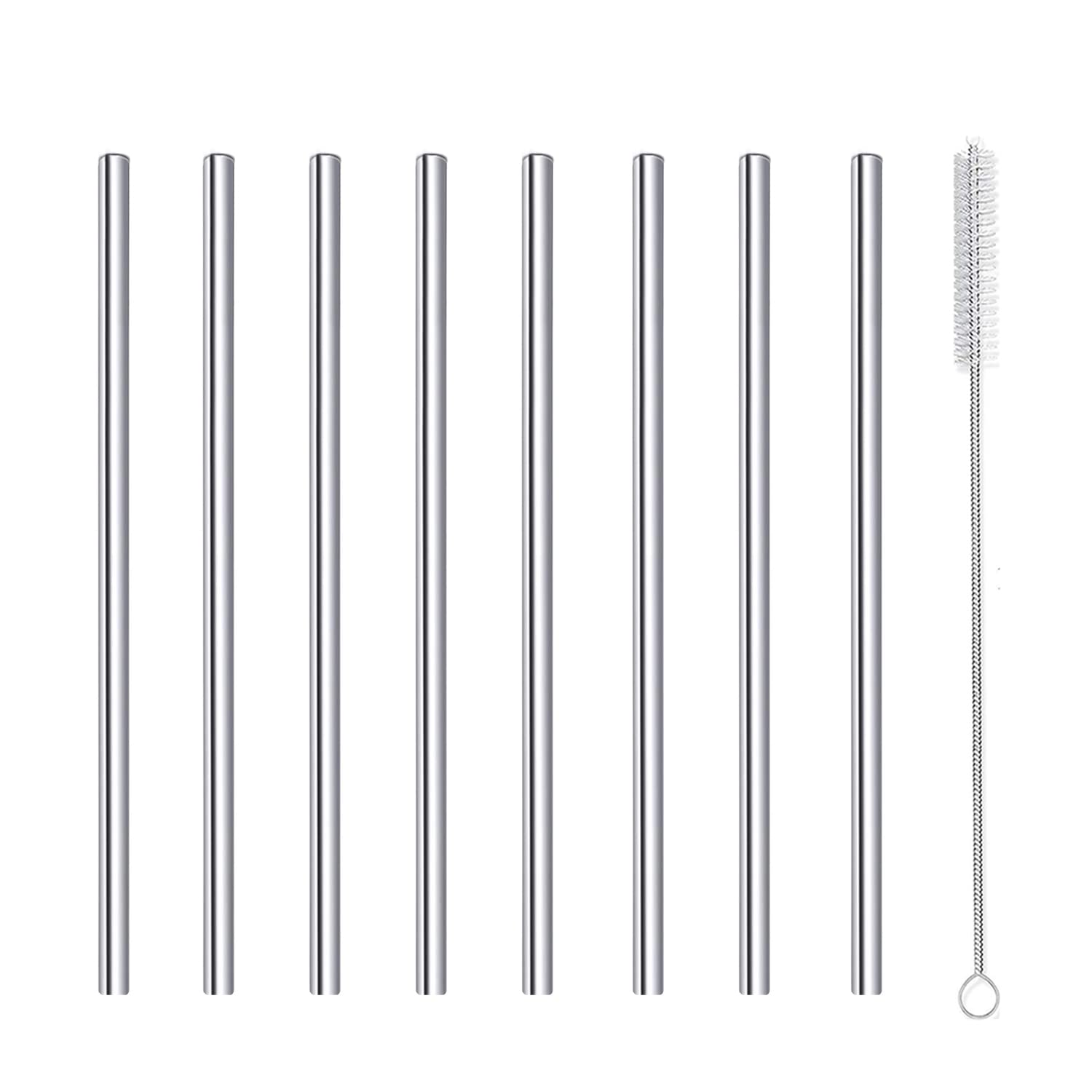 Mini Cocktail Straws Short Small Straw Reusable Metal Stainless Steel Bar Drinking Straws Set with Cleaner Brush for Cocktails Rock Gin Glass Coffee Mason Jar Tumblers Fruit Juice Silver 8 Pcs