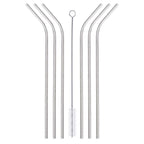 Stainless Steel Reusable Straws 10.5-inches Curved Metal Straw for Drinking Hot and Cold Beverages Set of 6 Metal Straws Cleaning Brush Included - Simply Green Solutions