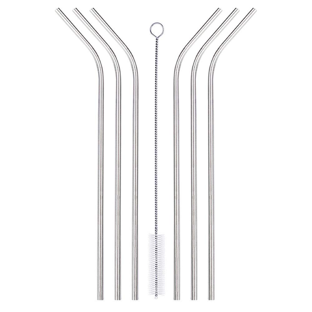 Stainless Steel Reusable Straws 10.5-inches Curved Metal Straw for Drinking Hot and Cold Beverages Set of 6 Metal Straws Cleaning Brush Included - Simply Green Solutions